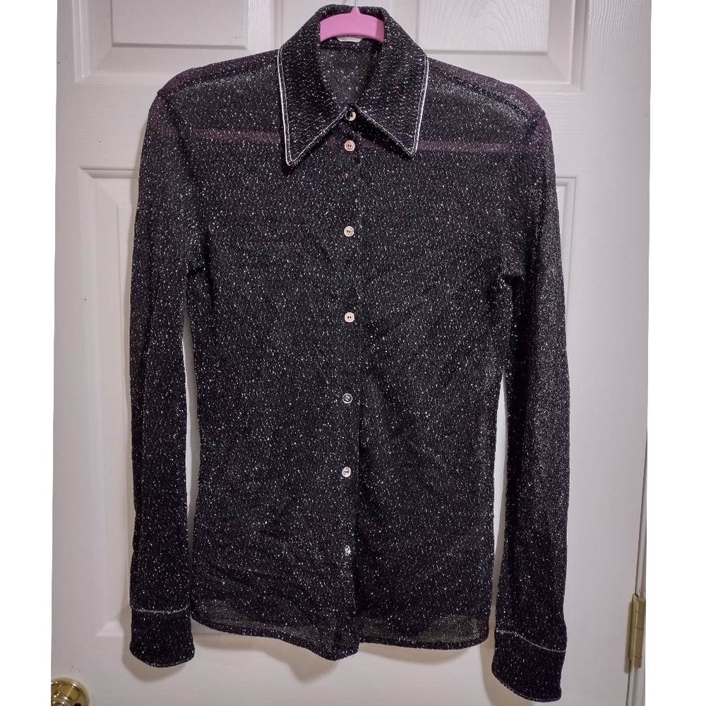 Acne Studios Black/Silver Metallic Button up Blouse Women's XS